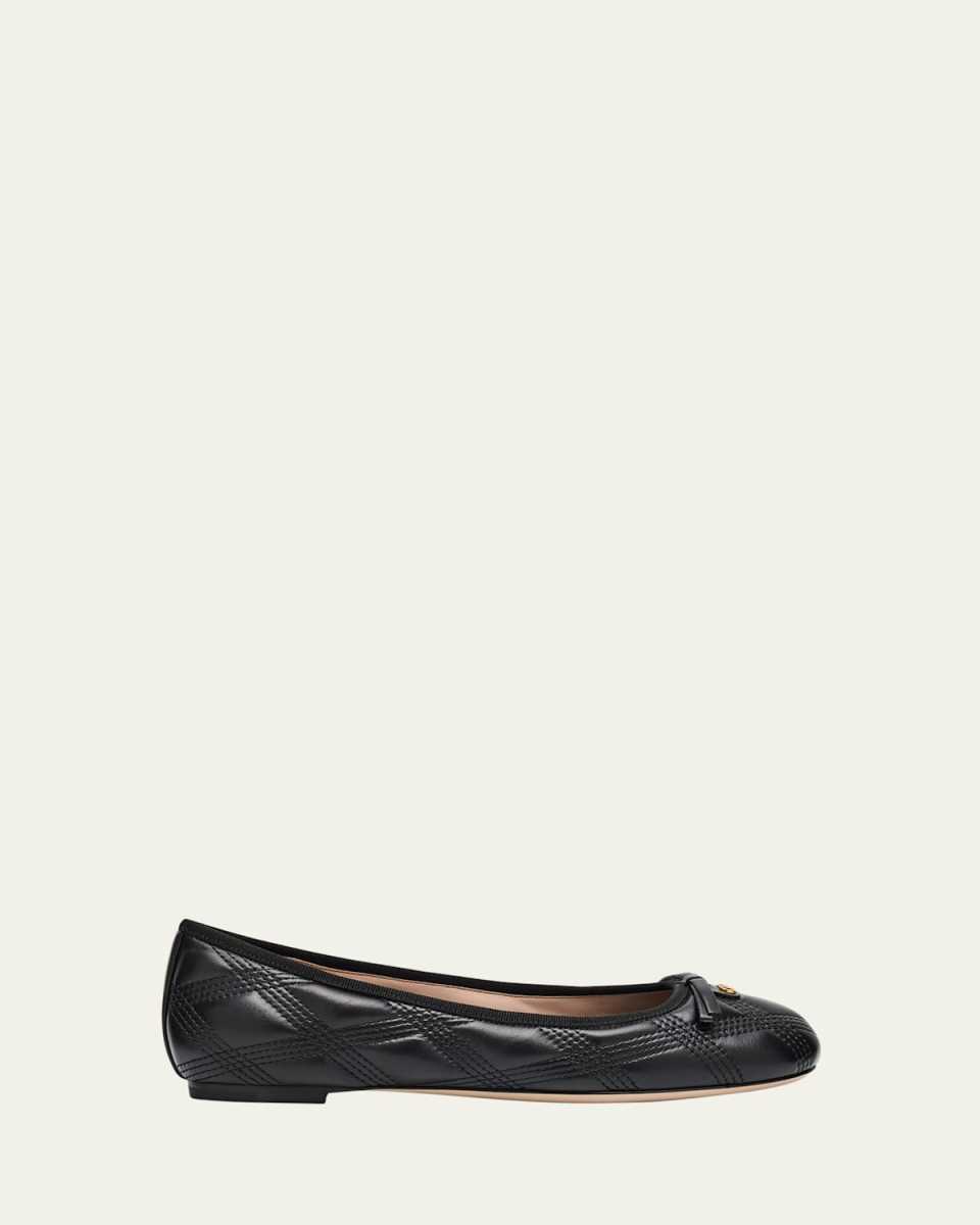 Quilted Leather Bow Ballerina Flats